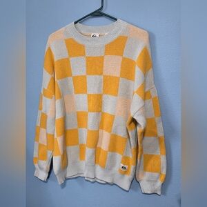 Quiksilver Men's Checkerboard Crewneck Sweater - Yellow & Light Gray XL